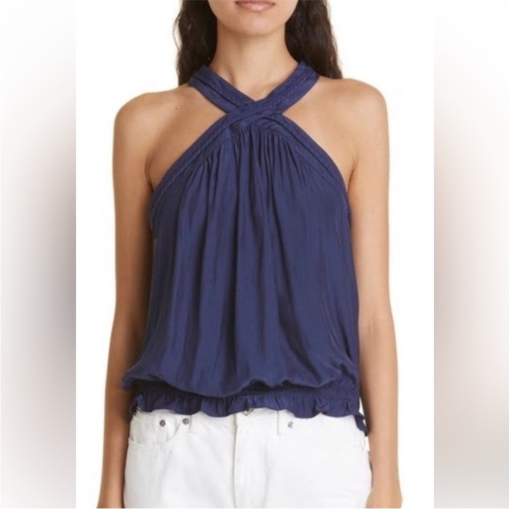 Ramy Brook Navy Blue Crisscross Halter Tank Top